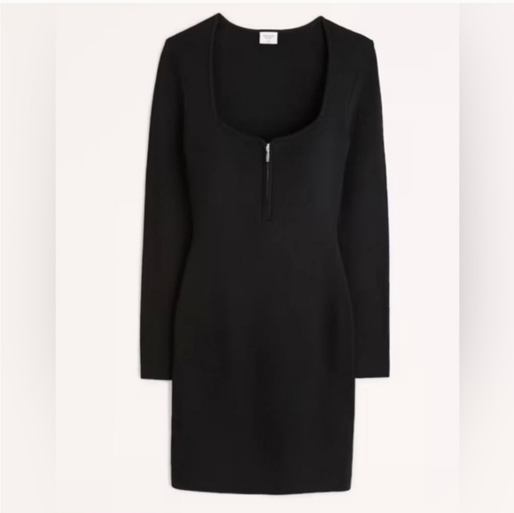 Abercrombie & Fitch BLACK Long-Sleeve Half-Zip Mini Sweater Dress Size XL NWT - Picture 7 of 8